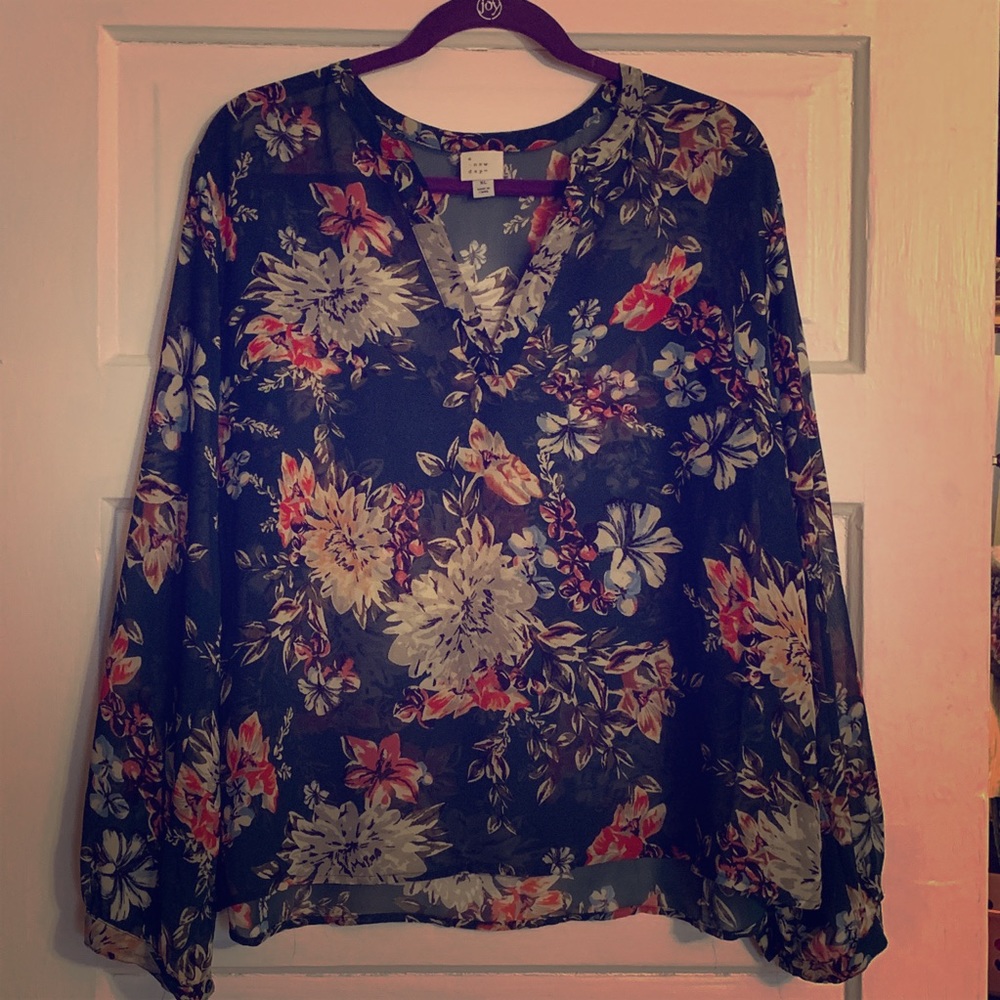 Dark Teal/Green Floral Blouse - size XL
